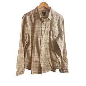 J Crew Double Weave Shirt Mens XL Beige Plaid Long Sleeve Button Front Casual